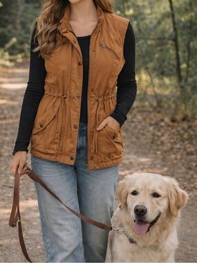 Women's Sleeveless Sherpa Lined Utility Tan Vest